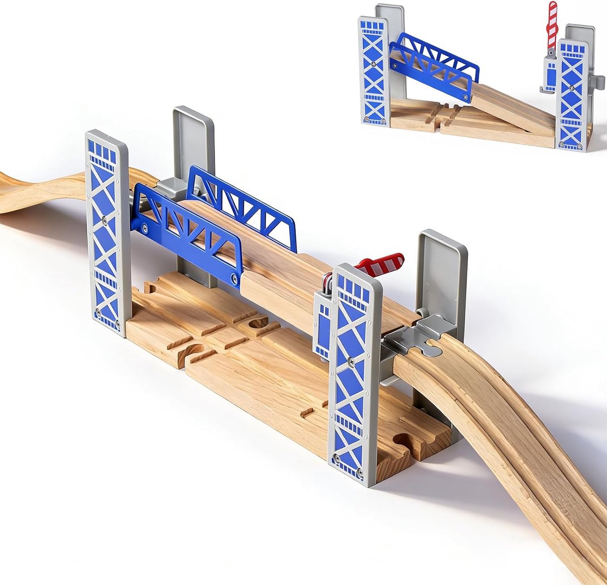 Trein bruggenspeelgoed, houten trein kinderspeelgoed, compatibel met andere houten spoorweg bruggen, voor de kleintjes vanaf 3 jaar (overgang)