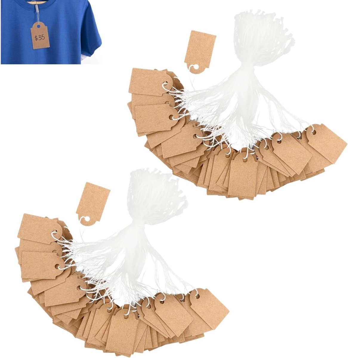 prijskaartjes, 200 stuks prijskaartjes, prijsetiketten met draad, beschrijfbare blanco prijskaartjes voor rommelmarkt, sieraden, cadeau, hangende tags, wit