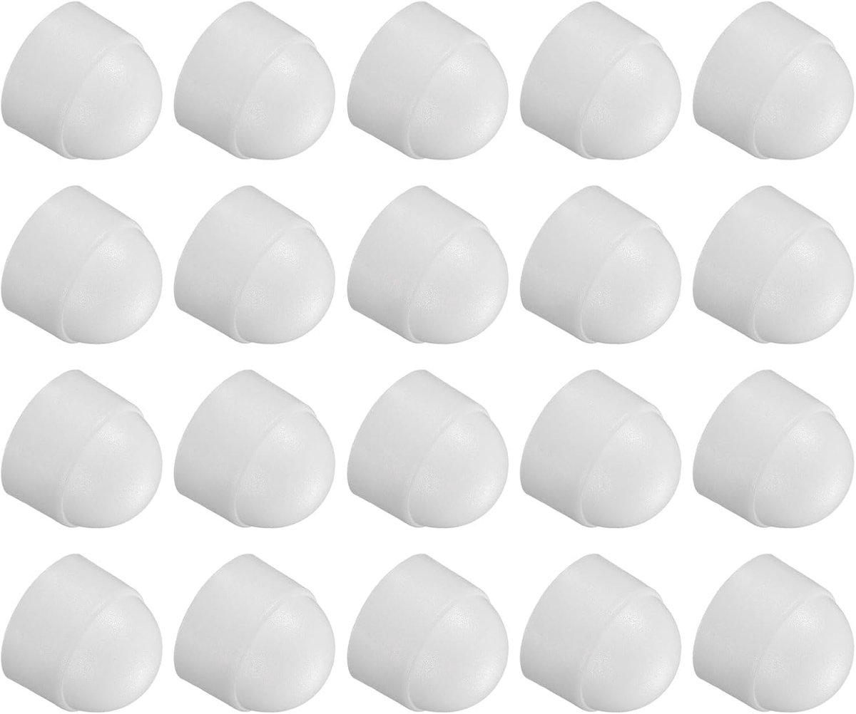 M8 x 13 mm koepelbouten, moeren, beschermkapjes, 25 stuks, plastic zeskantige schroefdoppen voor deuren en buizen, wit