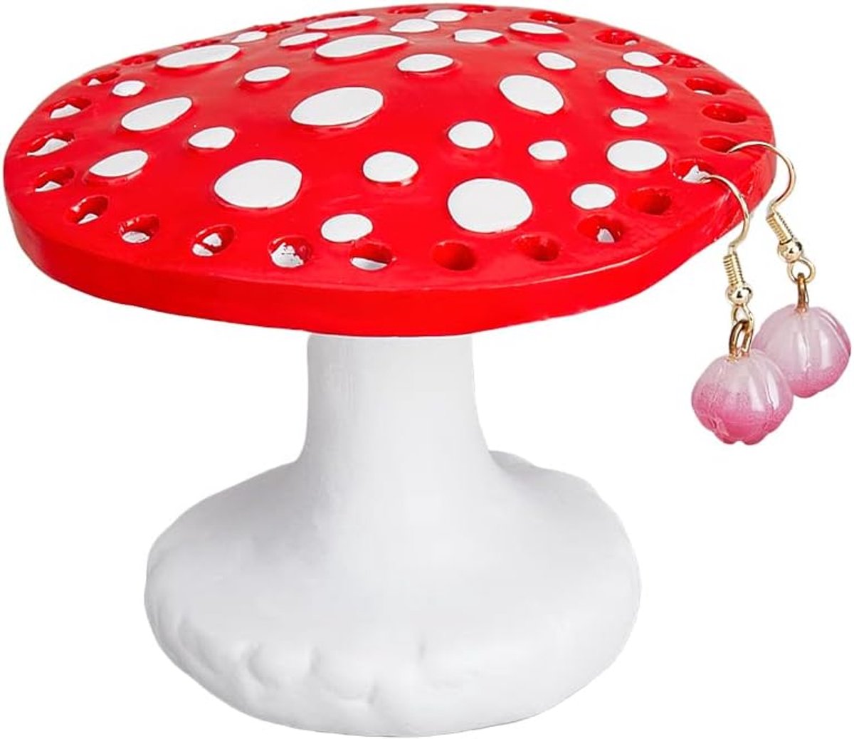 Rode 26 Gaten Paddestoel Oorbel Display Houder Hars Oorbel Stands Art Decoratieve Oorbel Rack Leuke Sieraden Houder voor het organiseren van Oorstekers Home Decor Gat: 4.5mm