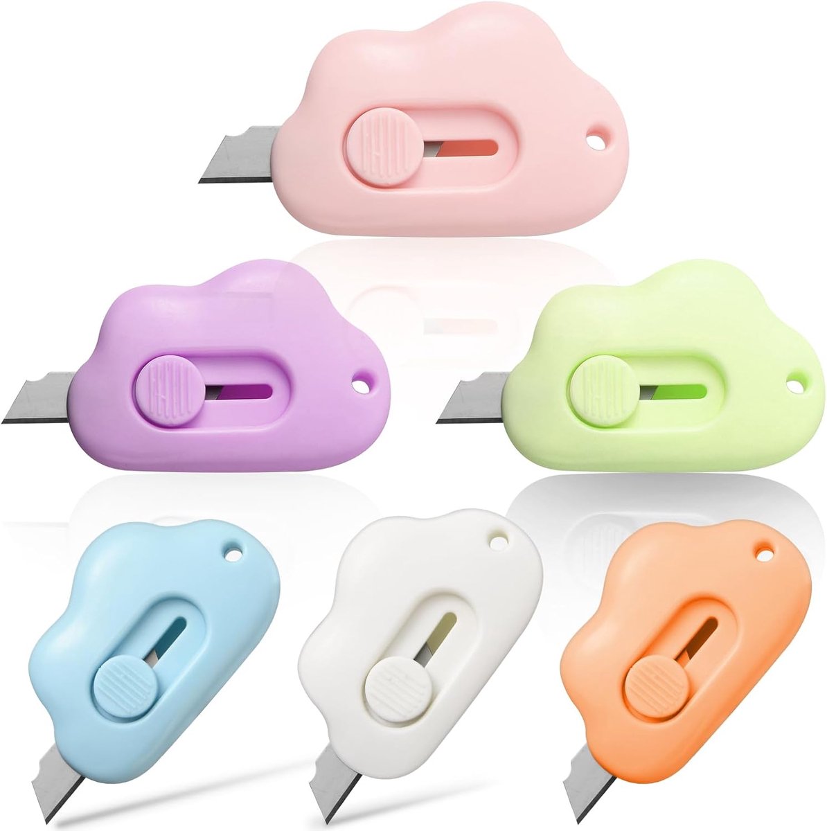 Cloud Box Cutter, Mabor 6 stuks mini utility mes voor brief, kleine intrekbare wolkvormige pakketopener, doos opening briefopener snijder voor thuis en op kantoor