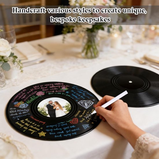 2 stuks Gastenboek Vinyl Plaat Alternatief voor Bruiloftsgastenboek Gepersonaliseerd Foto Gastenboek Alternatief met Pen en Houder voor Huwelijksdag, Verjaardag, Feest, Babyparty — afbeelding 3