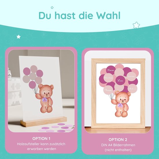 Gastenboek voor babyshower en doop, roze/blauw, voor jongens en meisjes, babyfeest om in te vullen, creatieve cadeaus en aandenken voor doop, verjaardag en babyshower (roze) — afbeelding 5