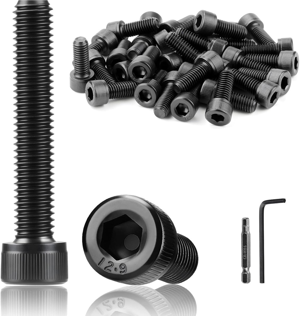 50 stuks cilinderschroeven M6x20 mm schroeven zwart binnenzeskant DIN 912 cilinderkopbouten koolstofstaal zeskantschroeven volledige draad inbusschroeven voor meubelreparatie machines