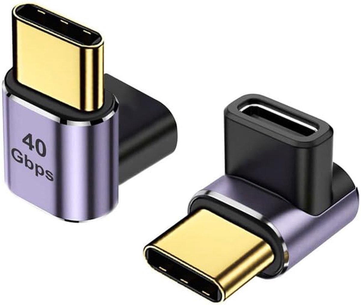 2 stuks USB C 90 graden adapter, 24-pins 40 Gbps, USB 4 type C man naar vrouw, 100 W oplader, 8K video voor Galaxy S21, S20 Pixel 4XL, Huawei spelapparaten