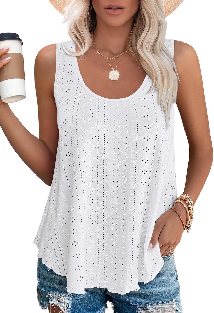 Tanktop voor dames, zomer, mouwloos, bovenstuk, zomermode, ronde hals, shirt voor dames