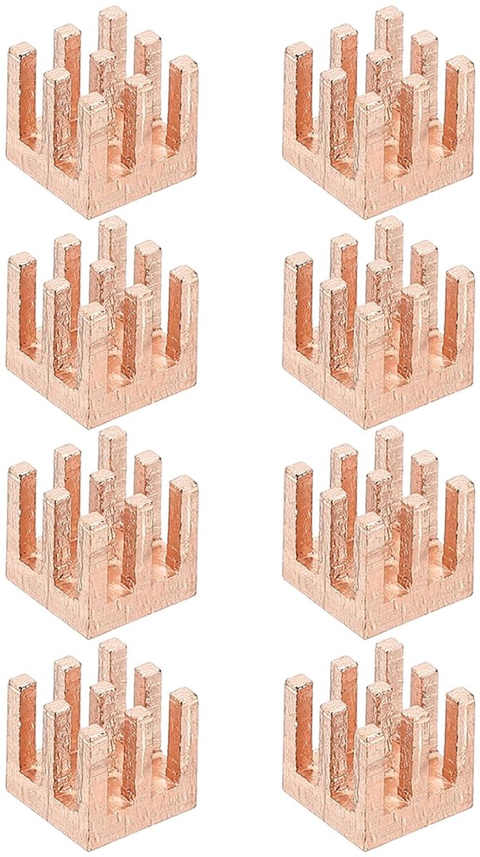 Koperen koellichaam, 6 x 6 x 6 mm, 8 stuks, voor mini-computer, enkele printplaat, chip, CPU, vermogenstransistor, FET IC versterker