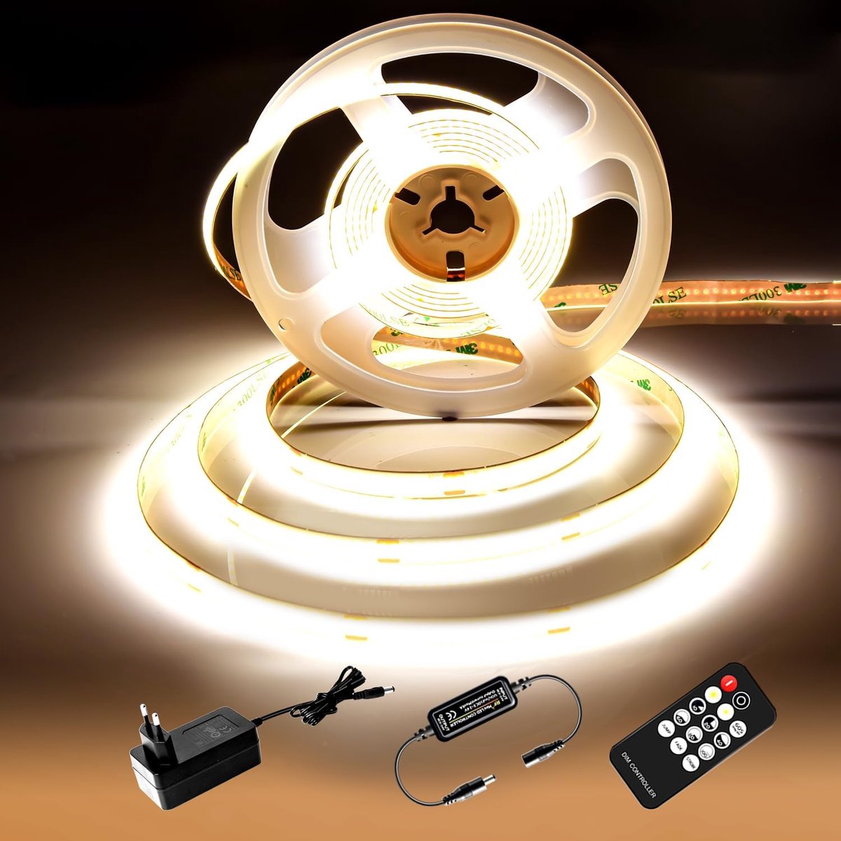 LED Strip, 24V dimbare LED-tape, CRI92, 8 mm breed, met afstandsbediening en voeding, voor huisdecoratie, keuken, spiegels, 2 meter, natuurlijk wit, 4000K