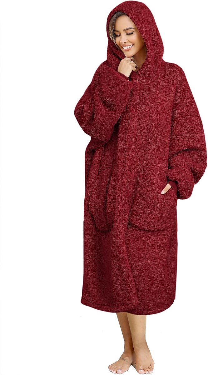 hoodiedeken voor dames en heren, superwarme en knusse grote draagbare deken met capuchon voor thuis, dikke losse pluche jassen