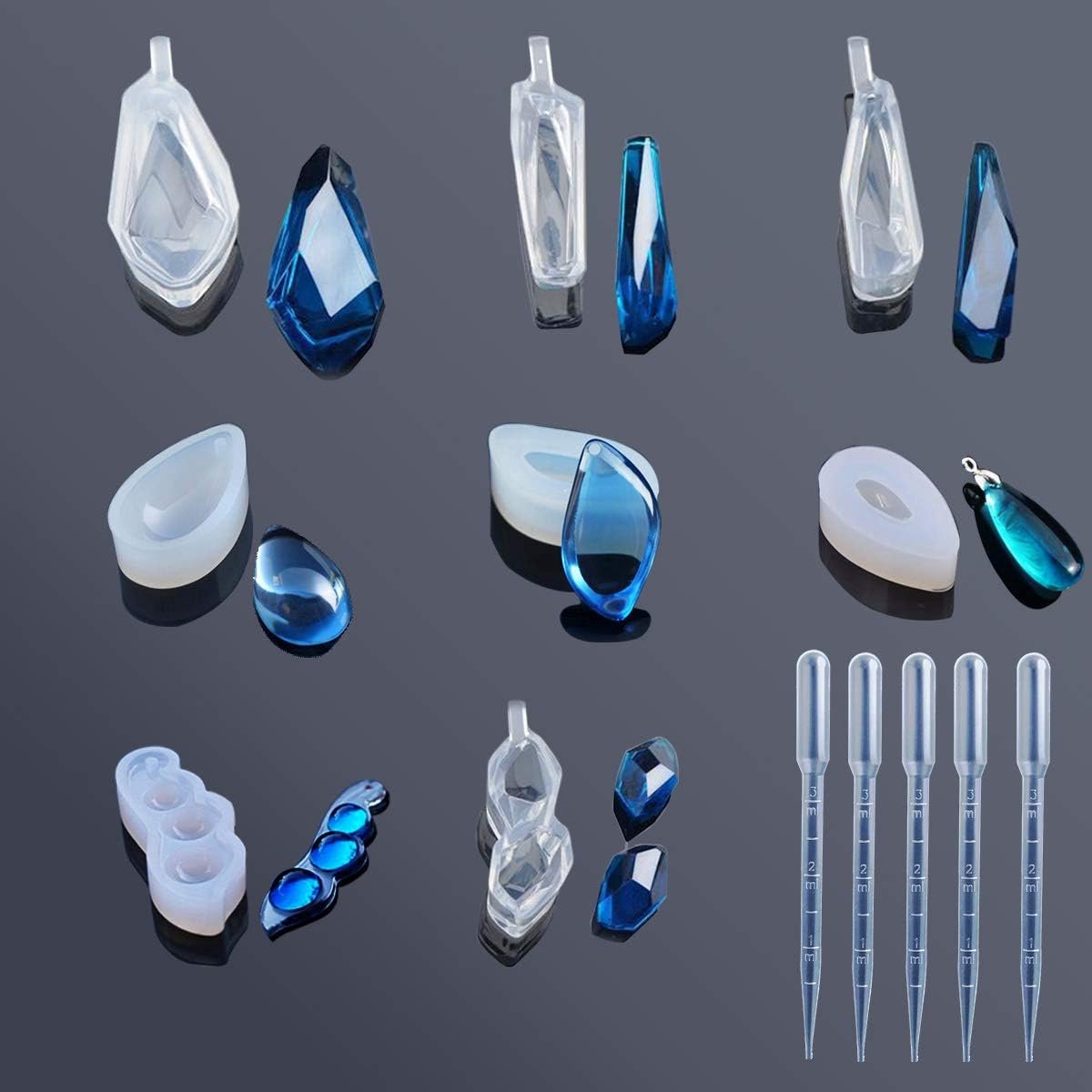 8 stuks sieraden siliconen gietvormen harsvorm en 5 stuks kunststof druppelaars, sieraden hars gietvorm voor het maken van halsketting hanger