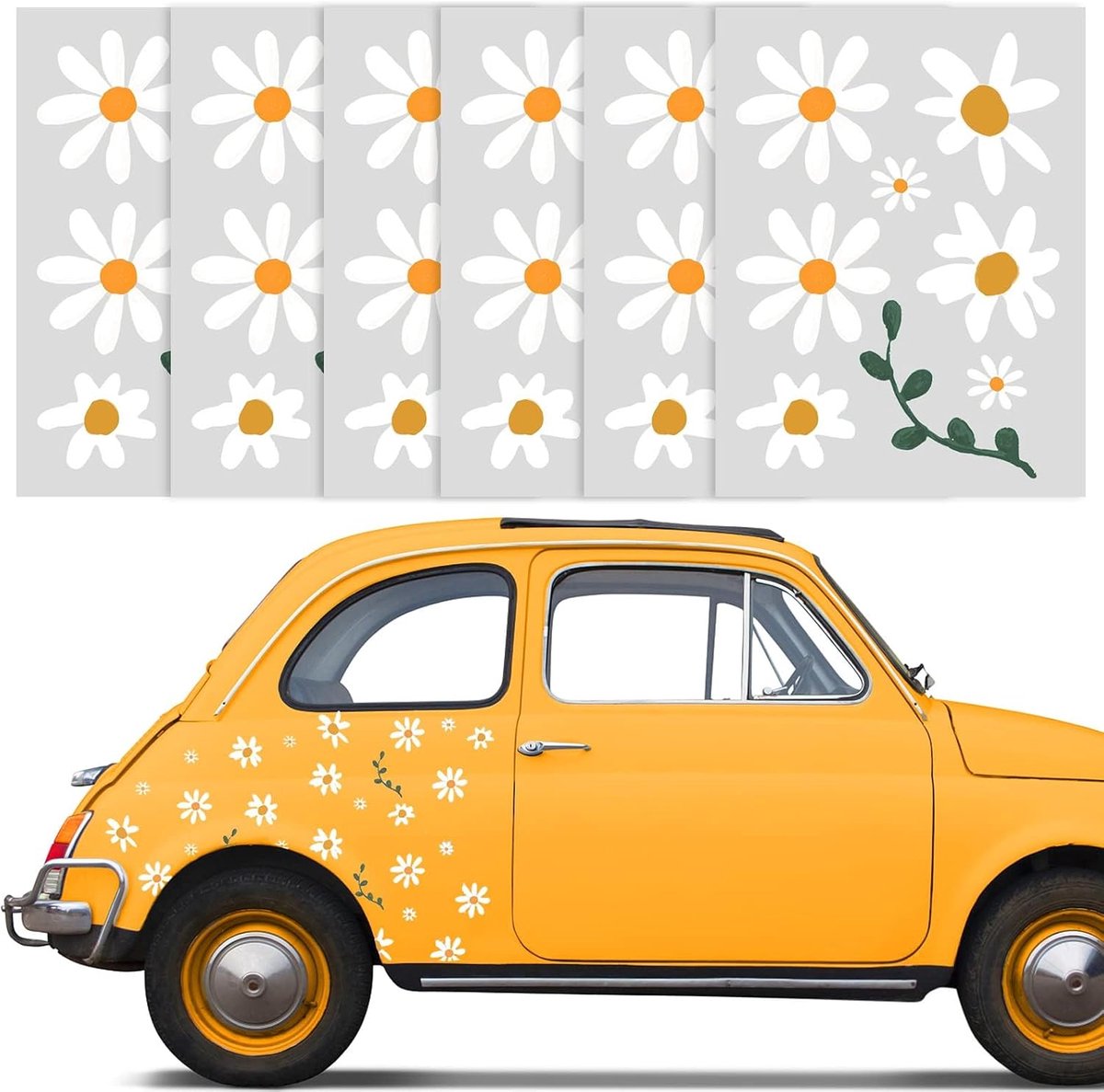 bloem autostickers, 6 vellen autodecoratiestickers, witte madeliefjes autostickers, madeliefjes, bloemen, autodecoratie, carrosseriestickers (wit)
