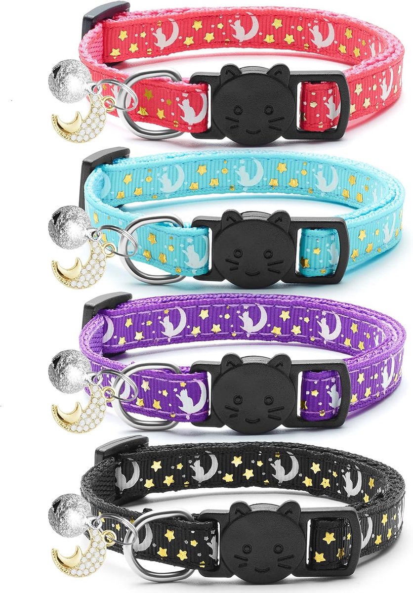 Halsbanden met Bell Moons Stars, Kitten kraag en verstelbaar met hanger gloed, schattige kattenhalsband voor meisje, jongen katten, huisdiergeschenken, accessoires (4