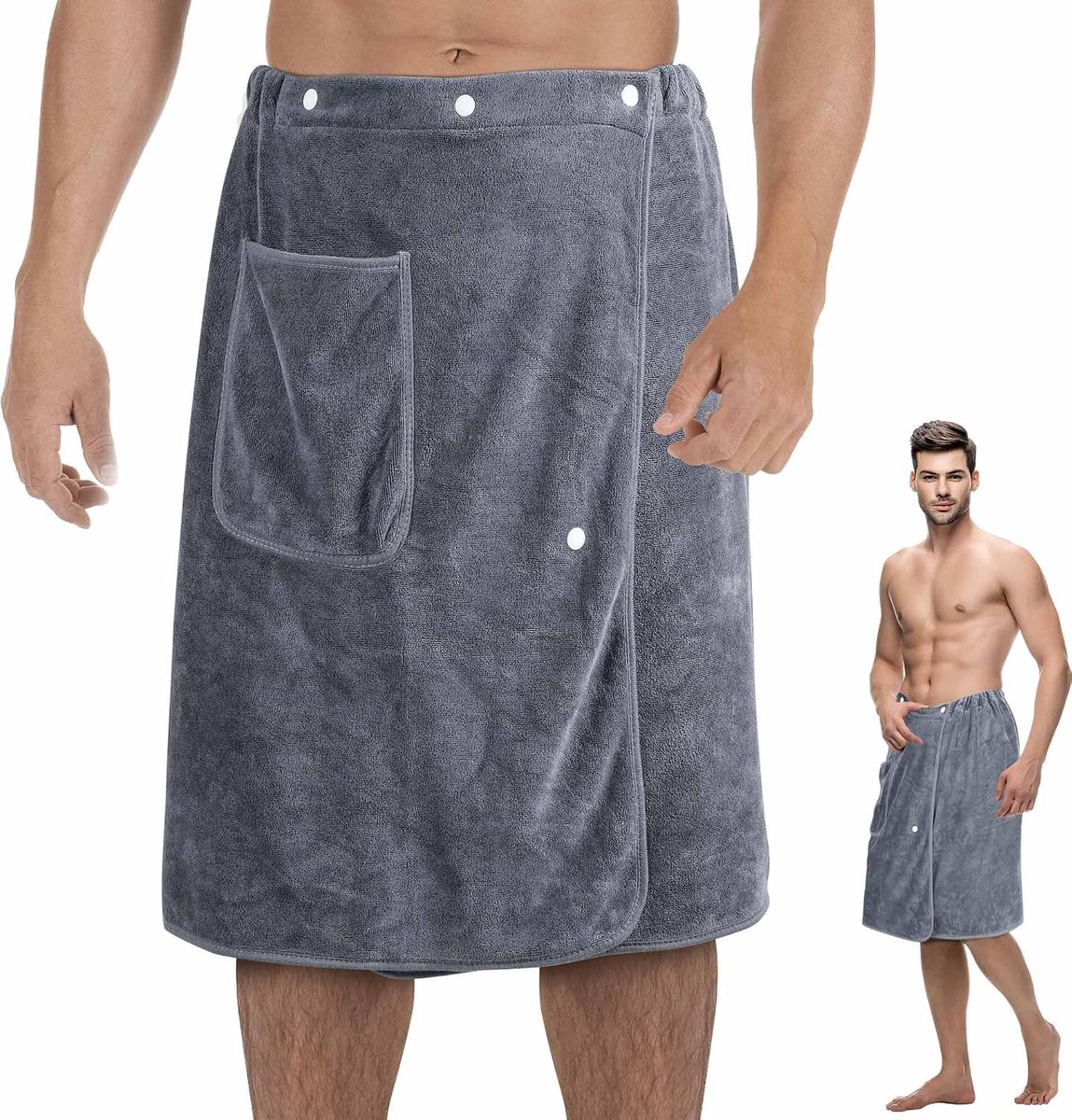 Saunakilt voor heren, 60 x 150 cm, verstelbare drukknoop, saunahanddoek, elastische tailleband, saunakilt voor mannen, geschikt voor sauna, zwembad, strand