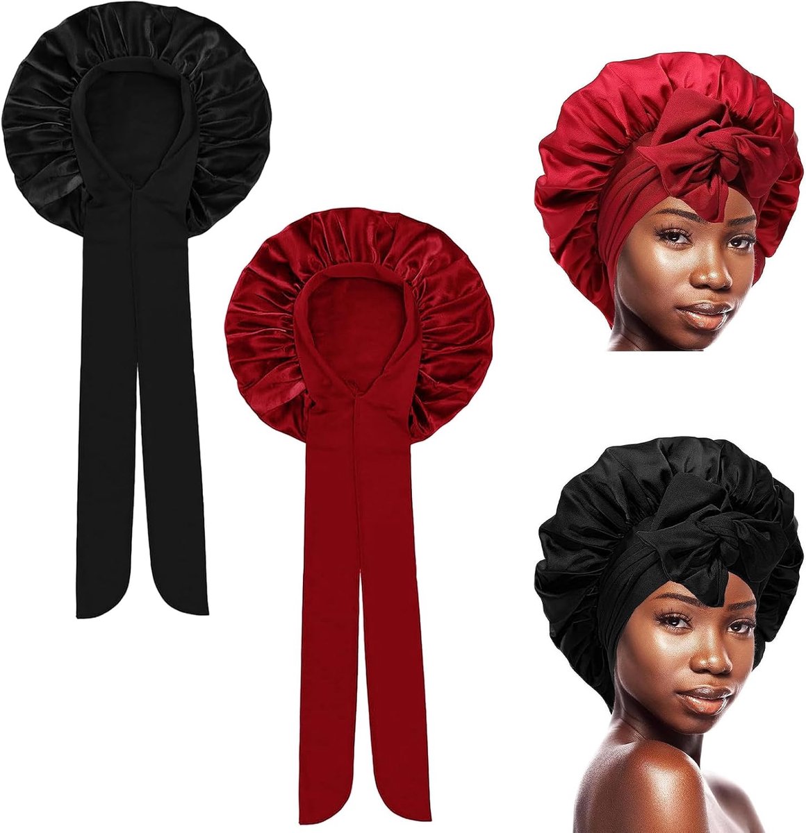 zijde slaapkap lang haar, zijde bonnet, nacht haar kap - satijn zijde haar bescherming kap voor vrouwen (2 licht poeder)