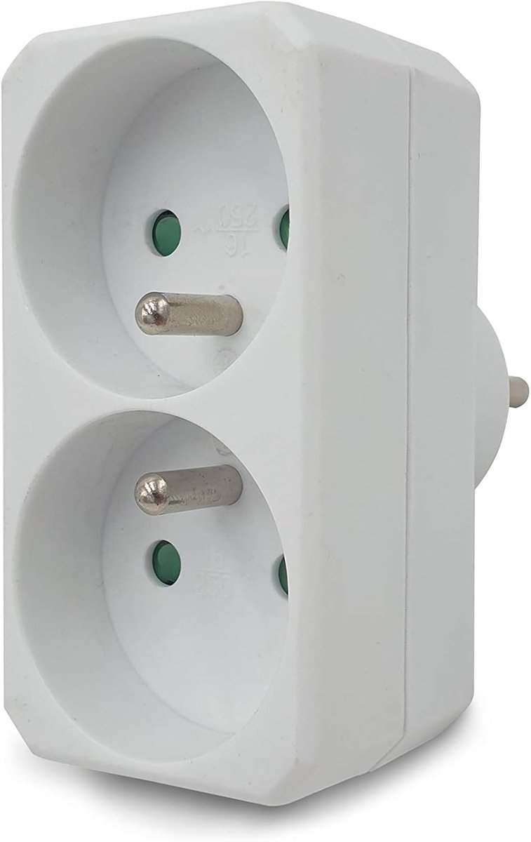 ADAT-FR-1-2-polige stopcontacten met aarde, 2 uitgangen voor – 16 A, wit