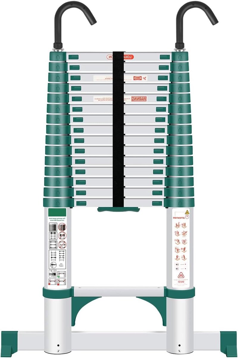 Telescopische Ladder - Inklapbare Steekladder - Huishoudelijk Werk - Verstelbaar Tot 4.7m - 150 kg Draaglast - Groen