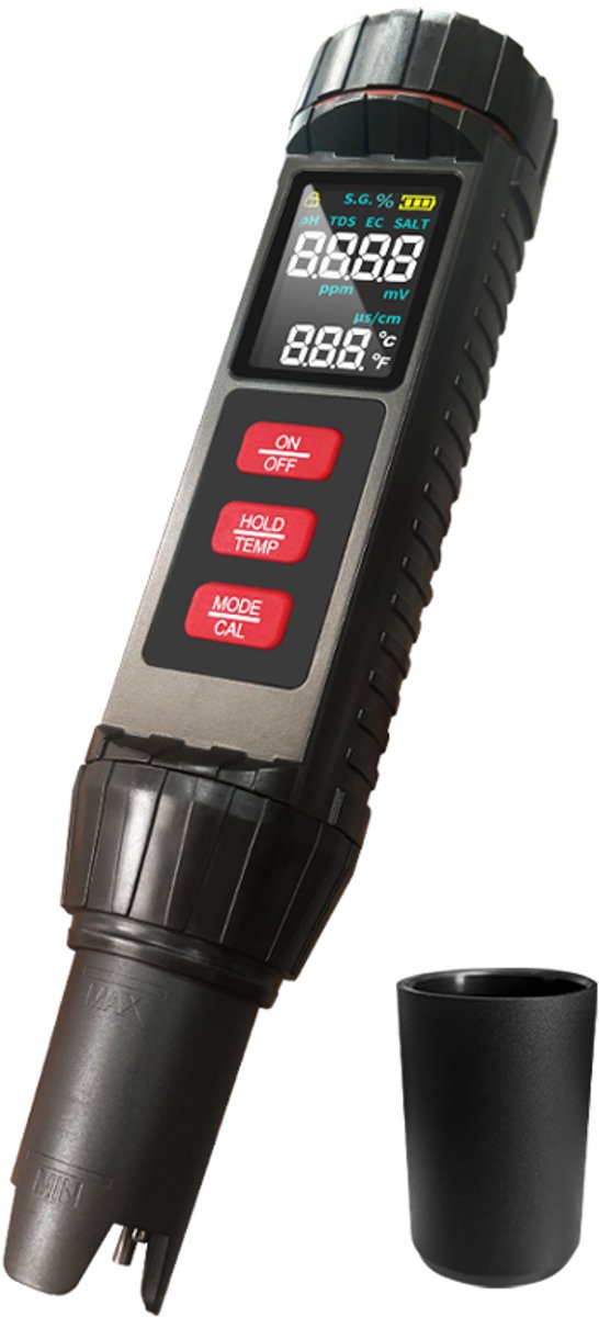 Digitale pH-chloormeter, zwembad, watertester, groter scherm, 7-in-1 pH, zout, chloor, ORP EC TDS, temperatuurtester, hoge precisie voor drinkwater, zwembad, aquarium, hydrocultuur, spa