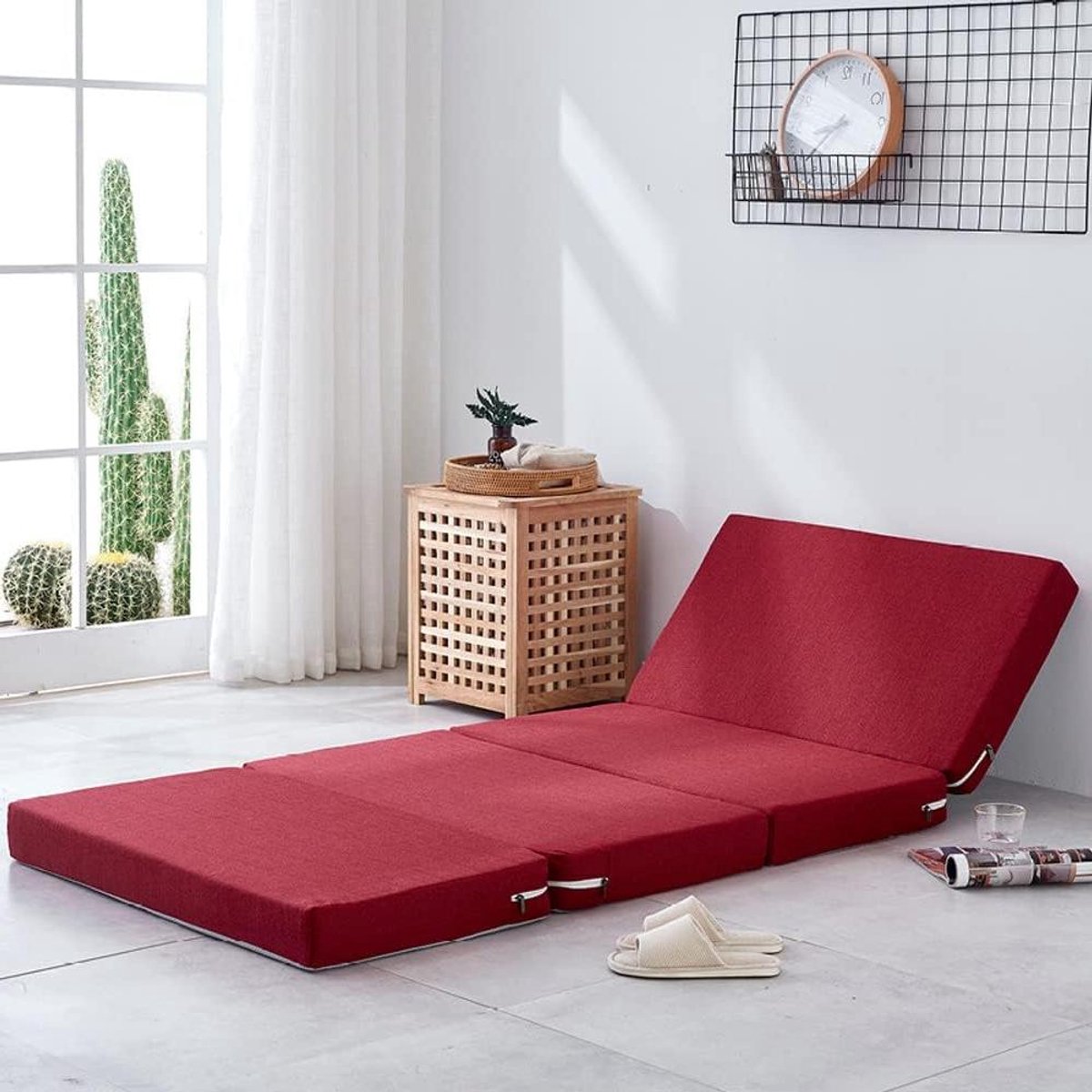Opvouwbaar Matras - Gastmatras Futon - Logeren en Reizen - Verwijderbare Hoes - 200 cm - Rood