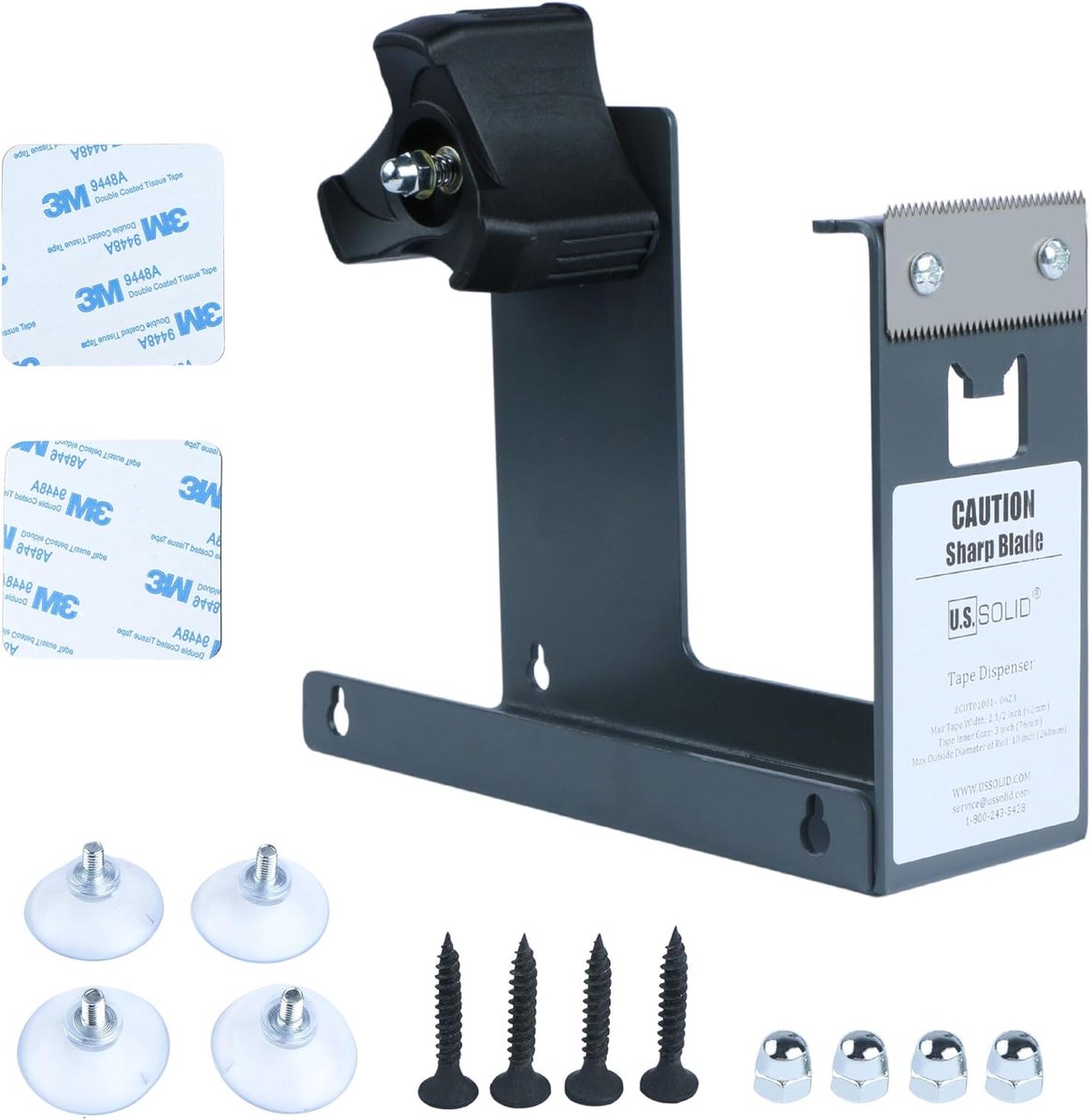 U.S. Solid Bureauplakbanddispenser - breedte 6,35 cm, kern 7,6 cm, 3 montageopties, staal - ShopVlot