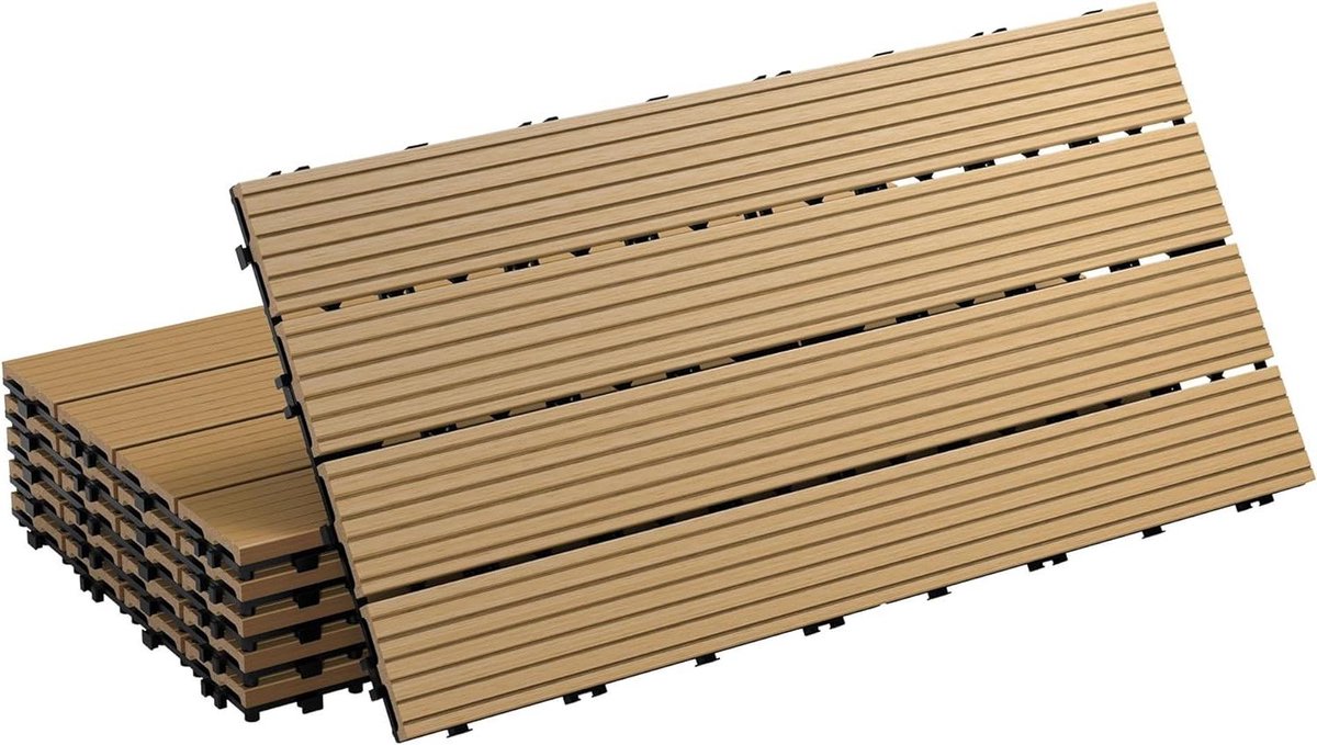 Terrastegels - WPC vloer - Buitenruimte vernieuwen - Slim kliksysteem - 60x30cm 12 stuks - Teak look