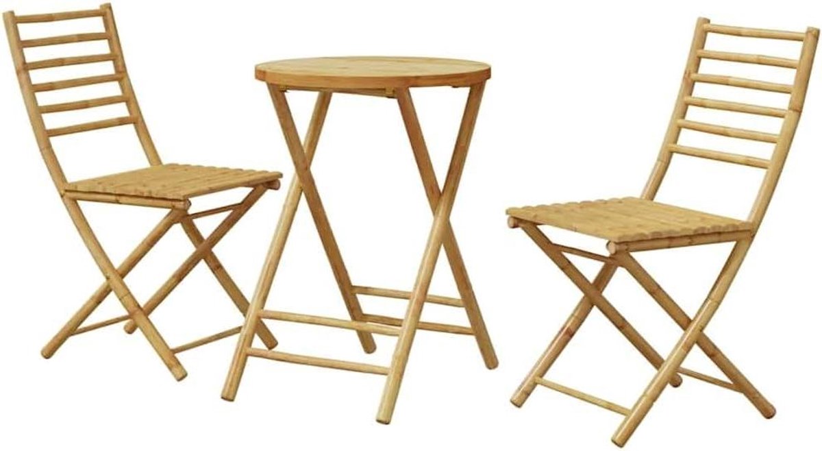 Bistroset Bamboe - Balkonset Tuinset - Buiten Ontspannen - Weerbestendig Natuurlijk Materiaal - 3-delig - Natuurlijk