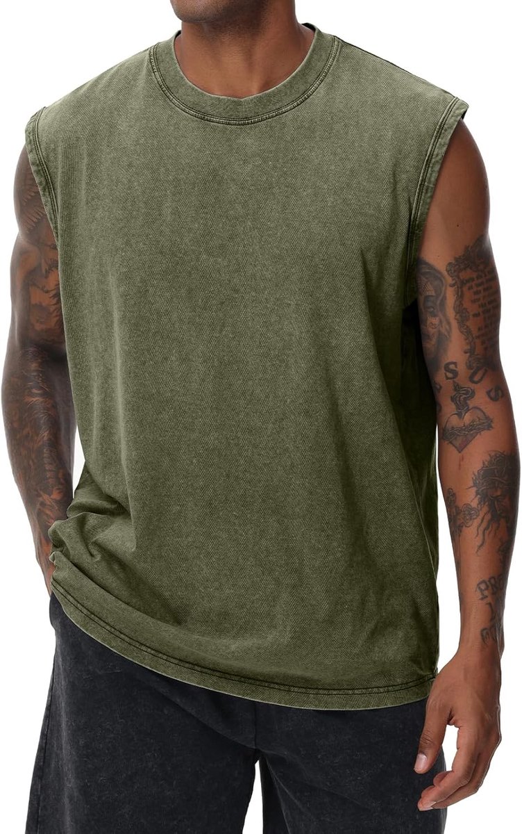 korte mouwen zomer mouwloos shirt mannen fitness mouwloos vest, gewassen mouwloos T-shirt, workout gym katoen