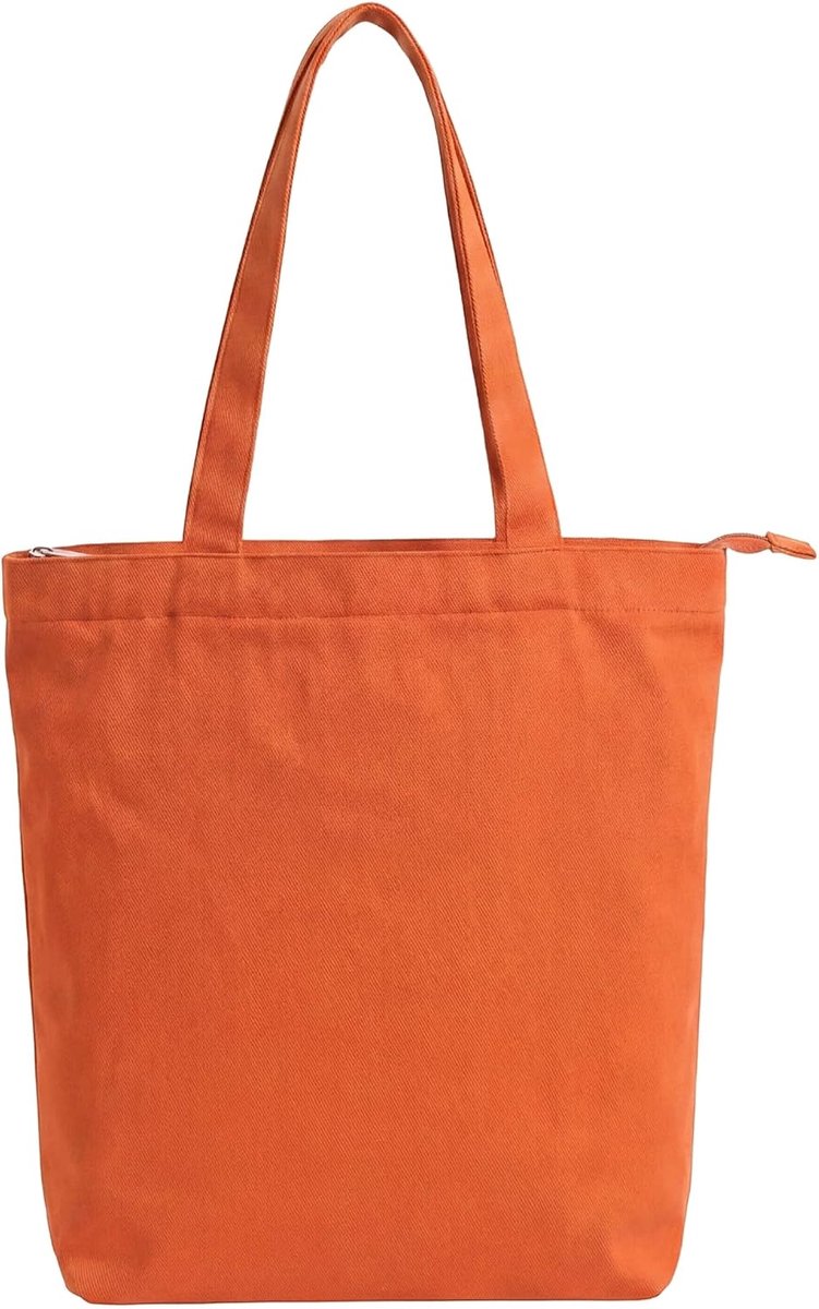 draagtas met ritssluiting en binnenvak | Herbruikbare katoenen shopper voor boodschappen, werk en onderweg