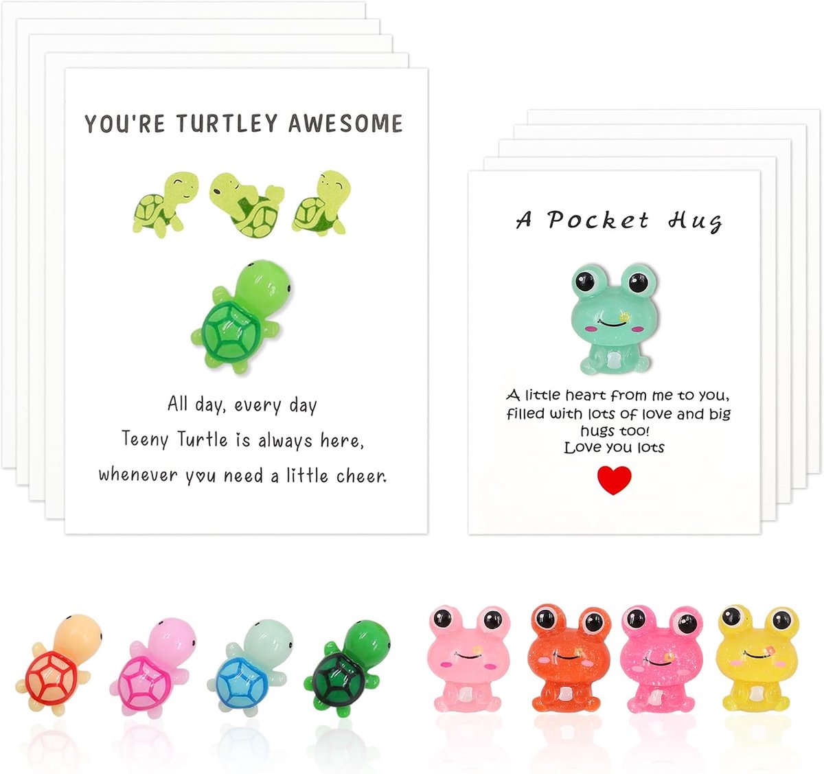 Wenskaarten, Mini Pocket Knuffel Bulk met Wenskaarten, Geweldige Inspirerende Geschenken met Kaart voor Vriend Familie (Kikker & Schildpad)