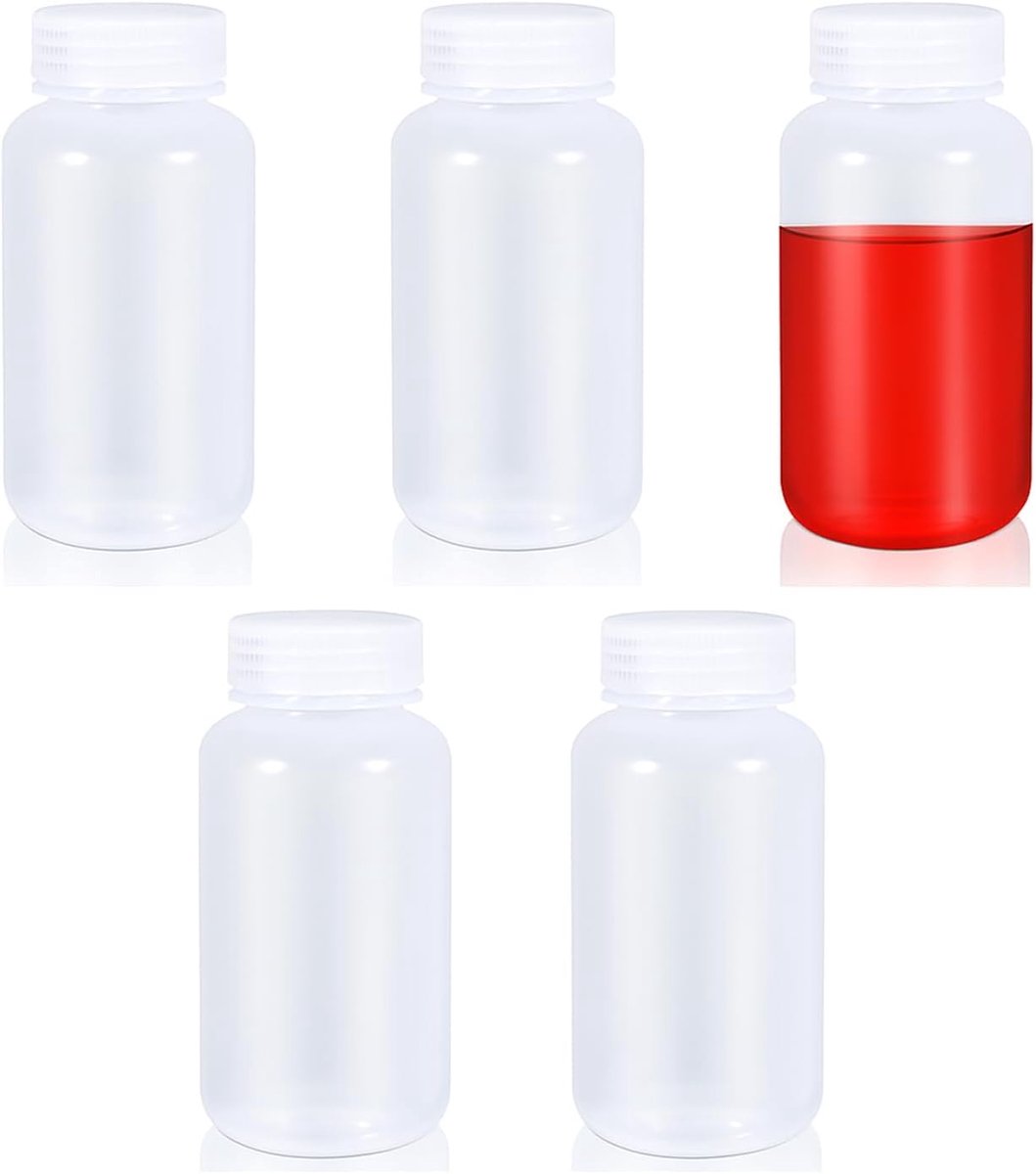 pp Laboratoriumreageerflesje met brede mond, chemische container, verzegelde lekvrije doorzichtige fles, pillenfles, watermonsterfles (Transparant, 250 ml)