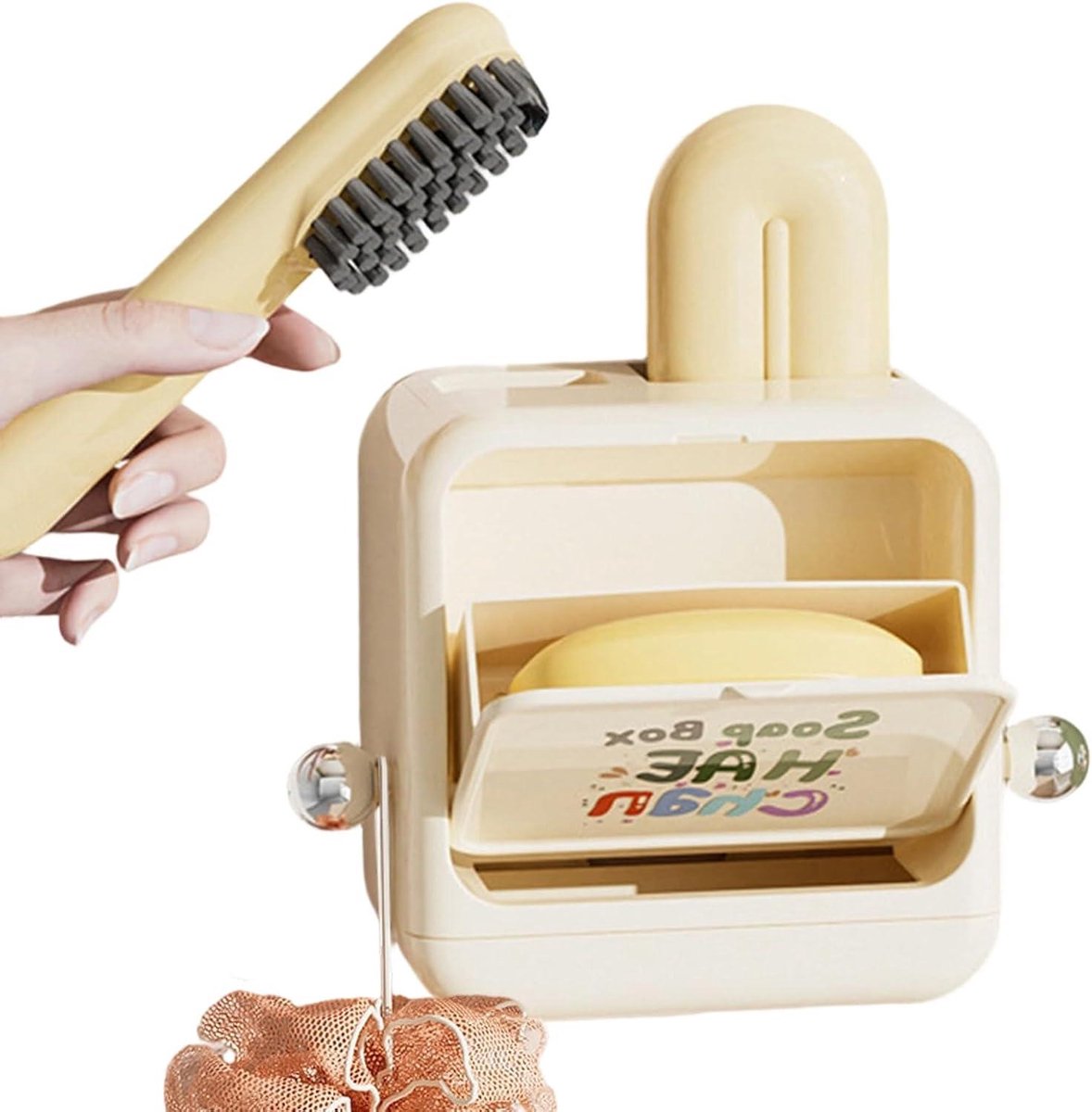 Kleding Borstel Set - Schoonmaakborstels - Vlekken Verwijderen - Met Zeepdispenser - 19 x 9 x 22 cm - Geel