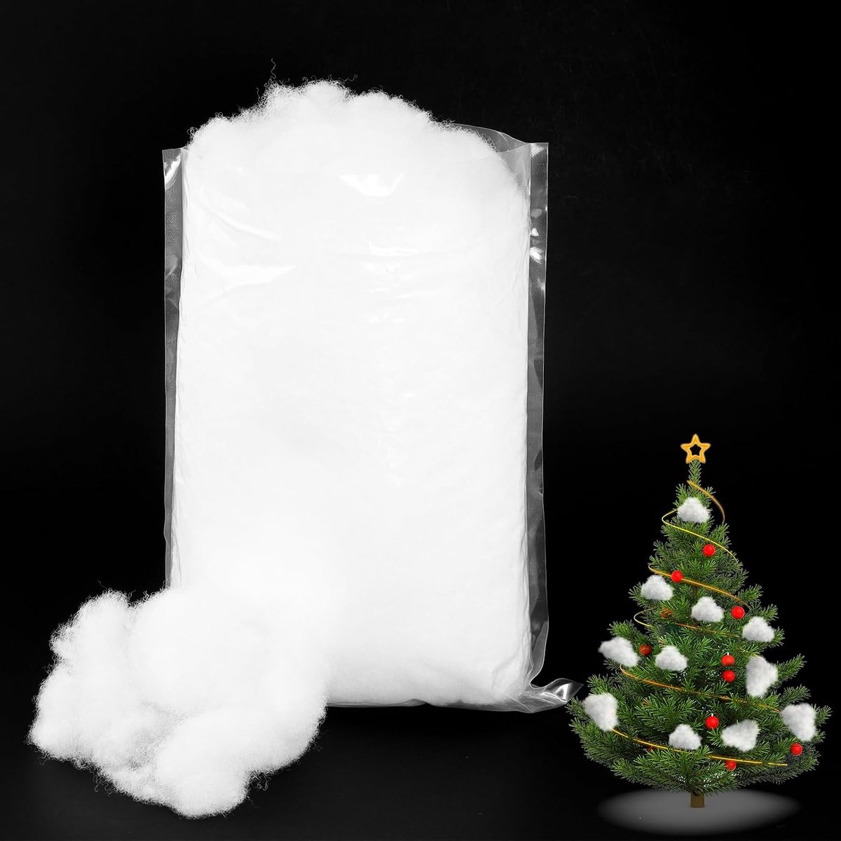 Kunstsneeuwdecoratie, wattendecoratie Kerstmis, 140 g, kunstsneeuw om te knutselen, zacht, wollig, sneeuwwatten, decoratie voor kerstboom, winterdorp, displays, indoor, sneeuw, winter