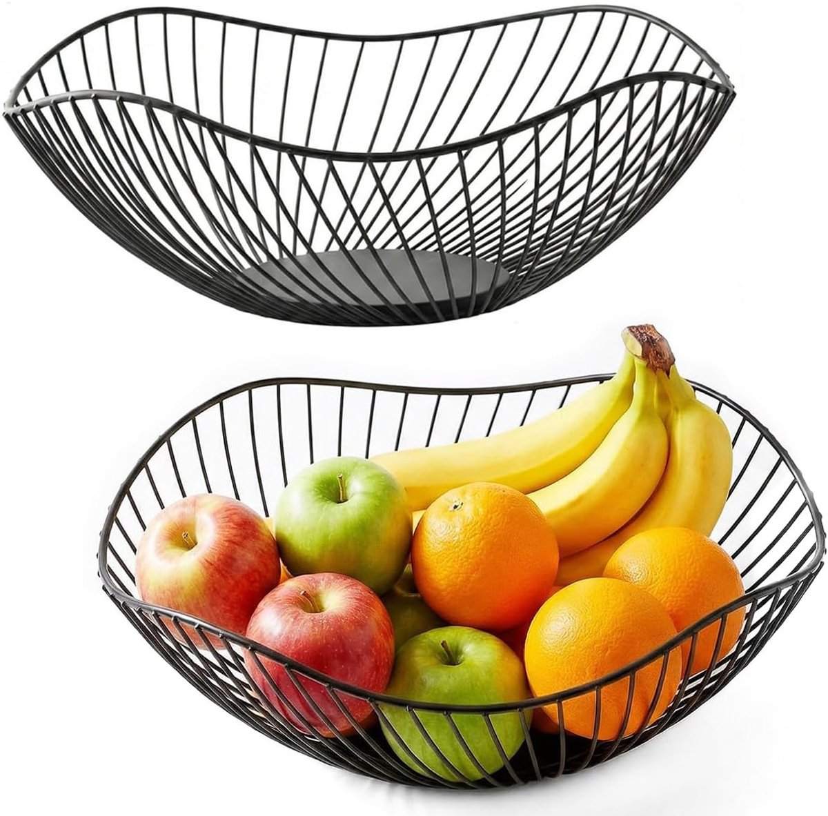 2 stuks fruitschaal, modern, fruitschaal, zwart, antislip, sterk draagvermogen, metalen fruitschaal voor fruit, groenten, snack, kleinigheden, decoratie