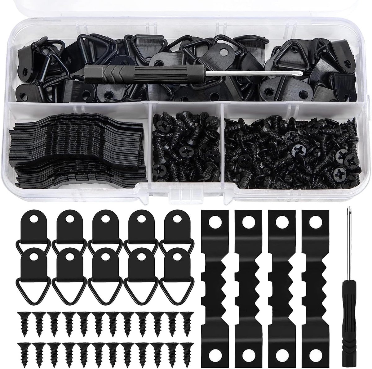 251 Stuks Fotohangers, Fotohaken,Wandfotohangers Ophanghaakjes, D-ringhaken Met Schroeven, Set Metalen Haken Voor Thuis, Kantoor, Fotobevestiging, Fotoophanging, Zwart