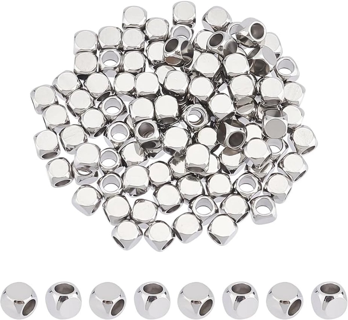 100Pcs 4Mm 304 Rvs Vierkante Spacer Kralen Voor Diy Armband Ketting Sieraden Maken