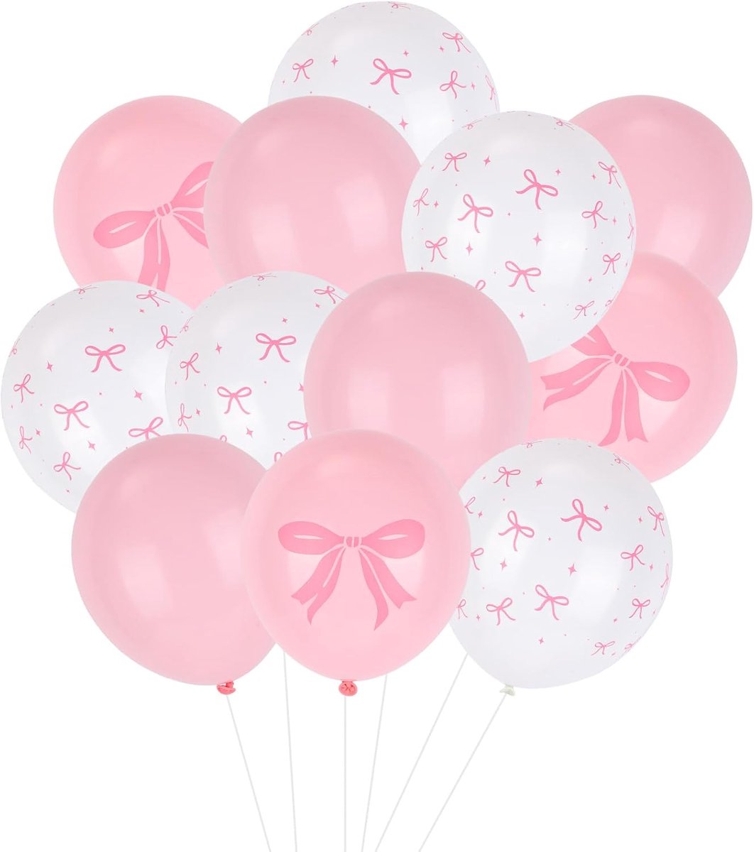 Ballonnen, 30,5 cm Roze en Witte Strik Thema Ballonnen Elegante Feestdecoraties voor Verjaardagen Vrijgezellenfeesten Bruiloften Verlovingen Bruidsfeesten Babyshowers