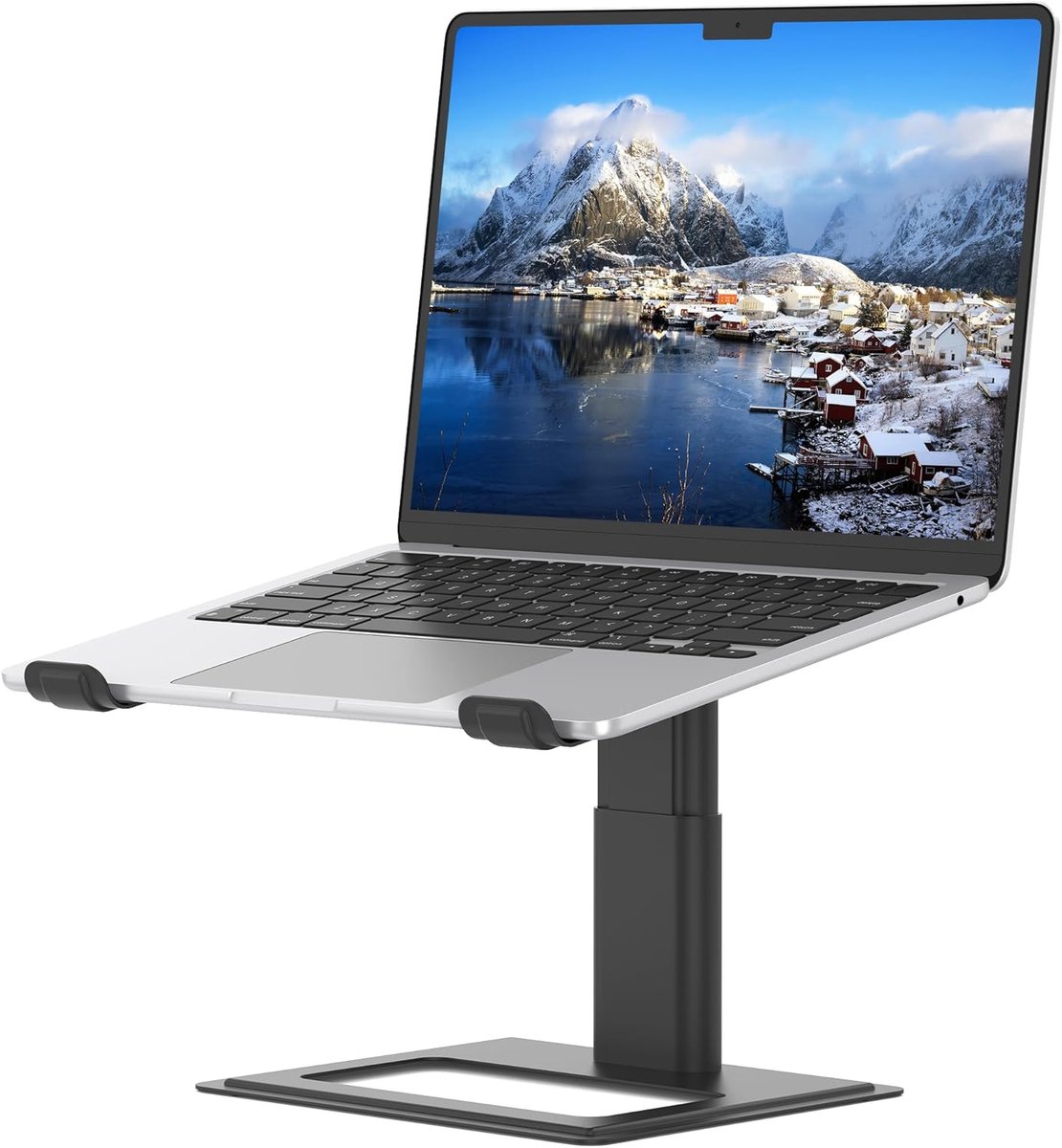 Verstelbare laptopstandaard voor bureau, computerstandaard, ergonomische laptopverhoger, compatibel met laptops van 10 tot 17,3 inch (25,4-43,9 cm), aluminium, zwart