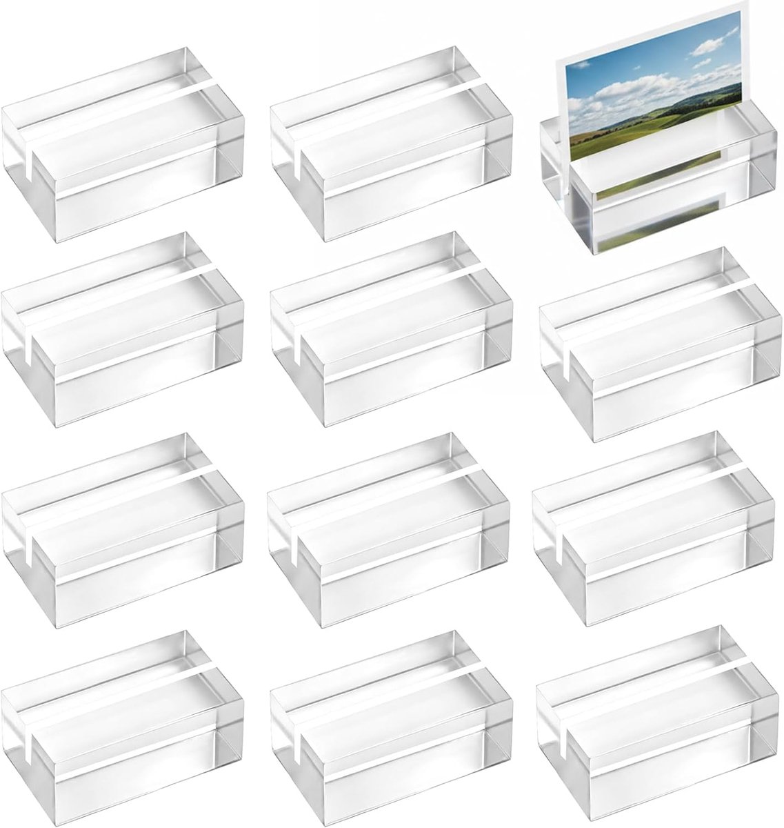21 stuks acryl tafelkaarthouders, ansichtkaarthouders, transparante menukaarthouders, naamkaart­houders, fotohouders/fotostandaards voor restaurants, bruiloften en feestjes (5 x 3 x 2 cm)