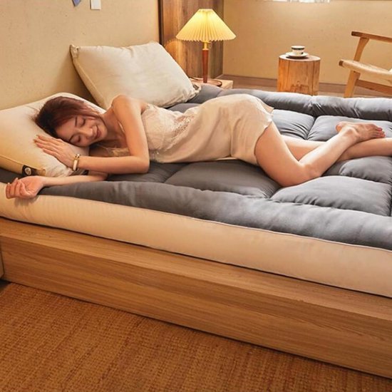 Japanse Futon Matras - Vloermatras Opvouwbaar - Comfortabel Slapen - Traagschuim Vulling - 120x200cm - Grijs — afbeelding 3