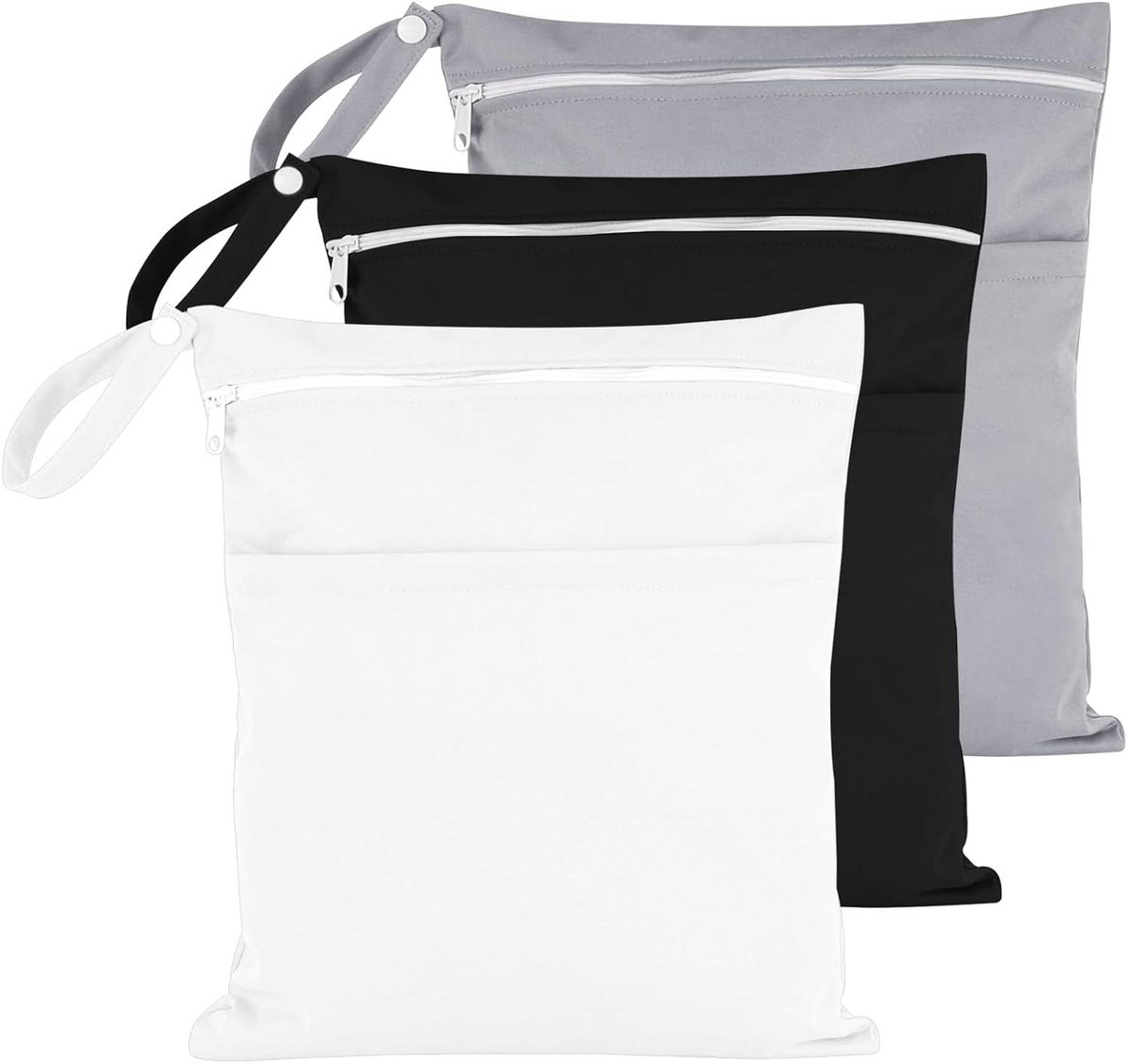 Wetbag Set - Luier Tas - Organisatie Onderweg - Waterdicht Nylon Materiaal - 3 Stuks - Zwart Wit Grijs