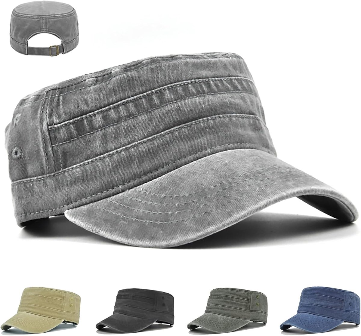 Legerpet, Unisex Legerpet, Vintage Wassende Modieuze Militaire Pet, Effen Kleur, One Size, voor Heren en Dames