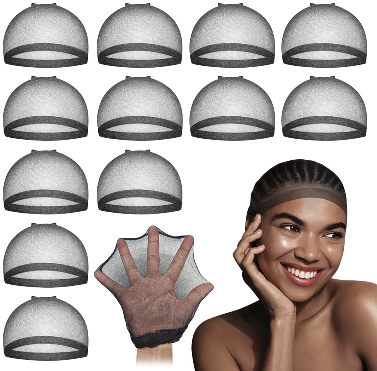 HD Pruikenkap voor Lace Front Pruik, Zwart, Kale Kap voor Vrouwen, Transparante Kousenkap, 12 Stukken