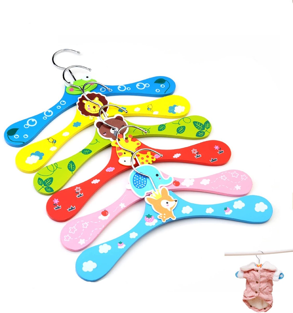 6 stuks baby kinderen dieren kleding hangers, kinderen cartoon houten hangers, stevig duurzaam, 28 cm x 16 cm (6 kleuren)