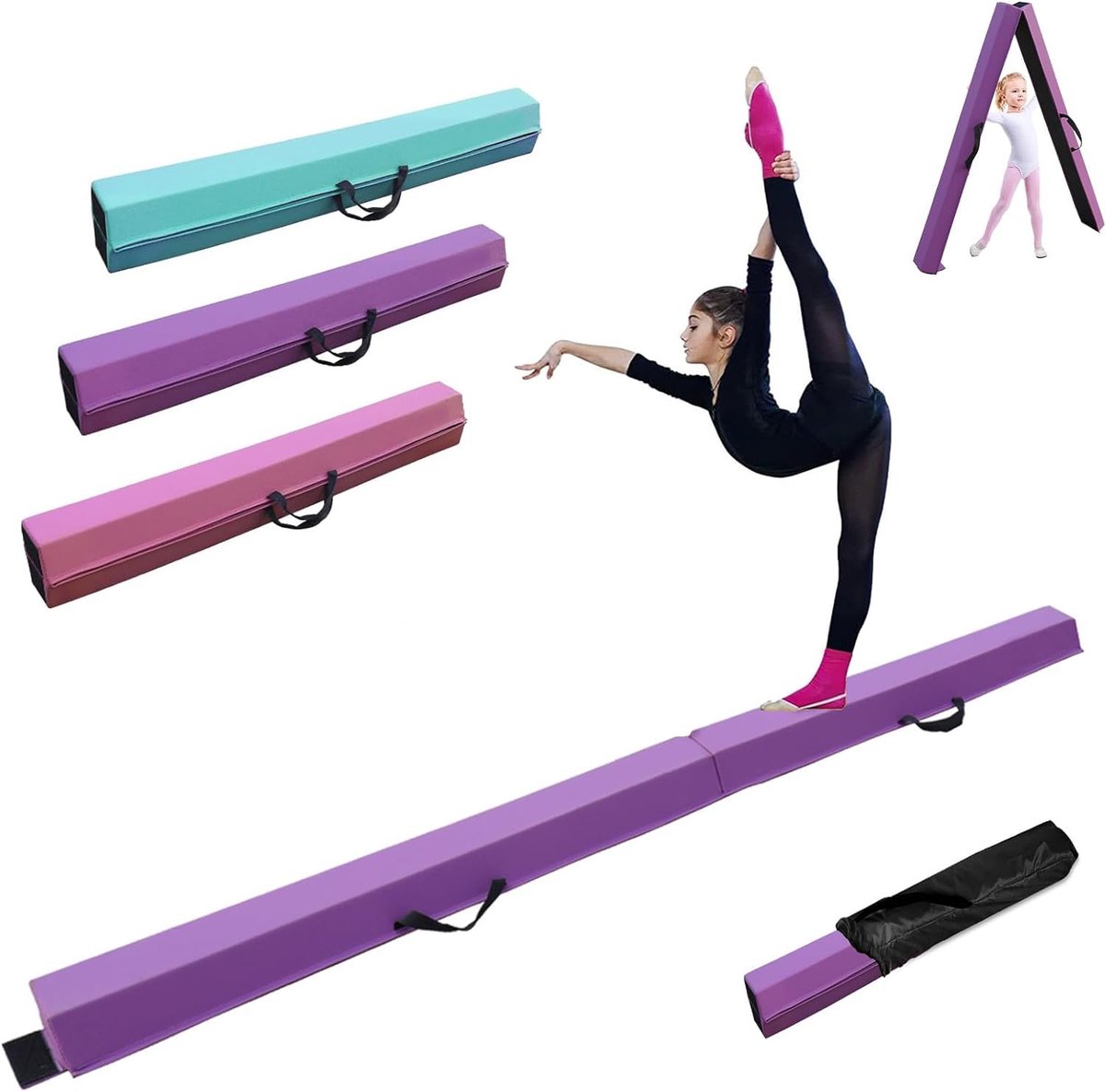 Gymnastiekbalk 210/240/270/300cm, opvouwbare balansbalk, gymnastiekapparatuur voor thuis, meisjes, kinderen, volwassenen, training, met draaggrepen, antislip basis