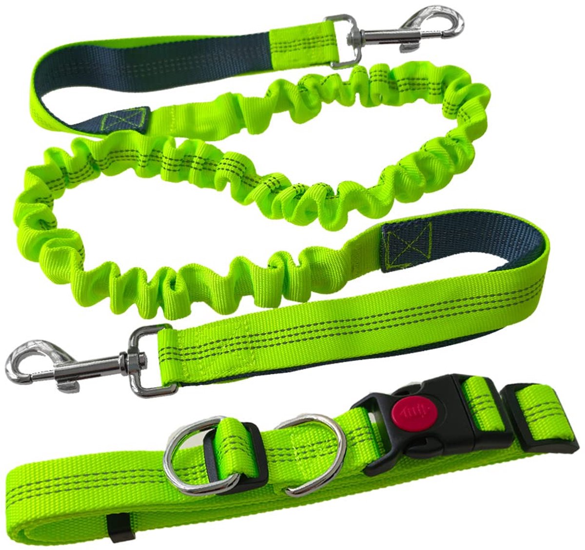 Hondenriem, verstelbare riem en intrekbare elastische riem, hondenjogginglijn met reflecterende stiksels (grijs handvat)