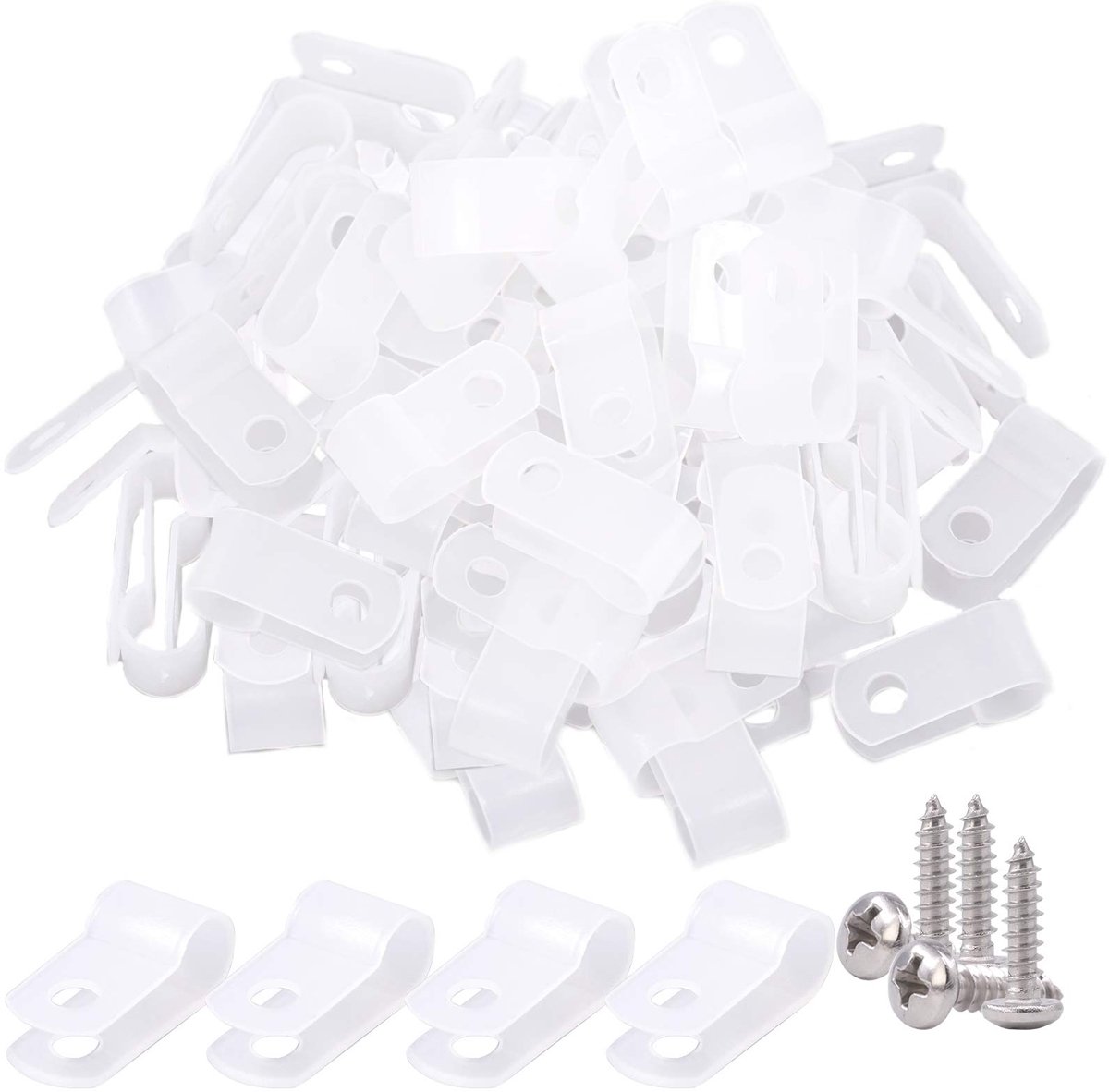 120Pcs 1/4 Inch Wit Nylon Schroef Montage R-Type Kabel Clip Draad Klem Met 120Pcs Schroeven Voor Draad, Kabel, Buis En Kabelleiding Kit (Wit)