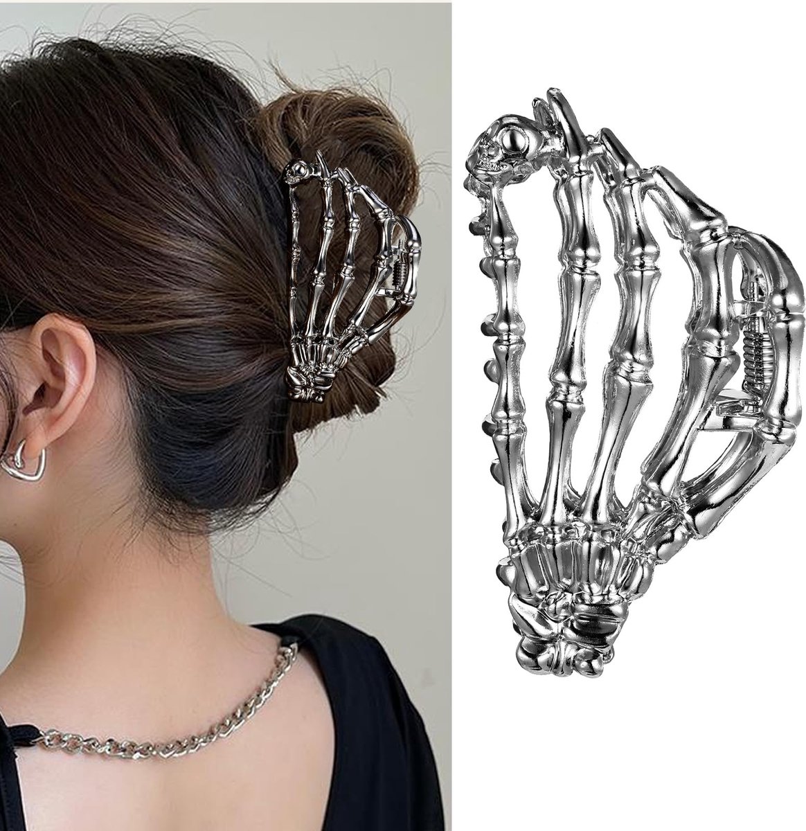 Goth Haarclip voor dames, coole gothic haaraccessoires, skelethand, klemclip, skelet, haarclip voor dik haar, Y2k accessoires, punk, gothic, haarspeld cosplay haaraccessoires