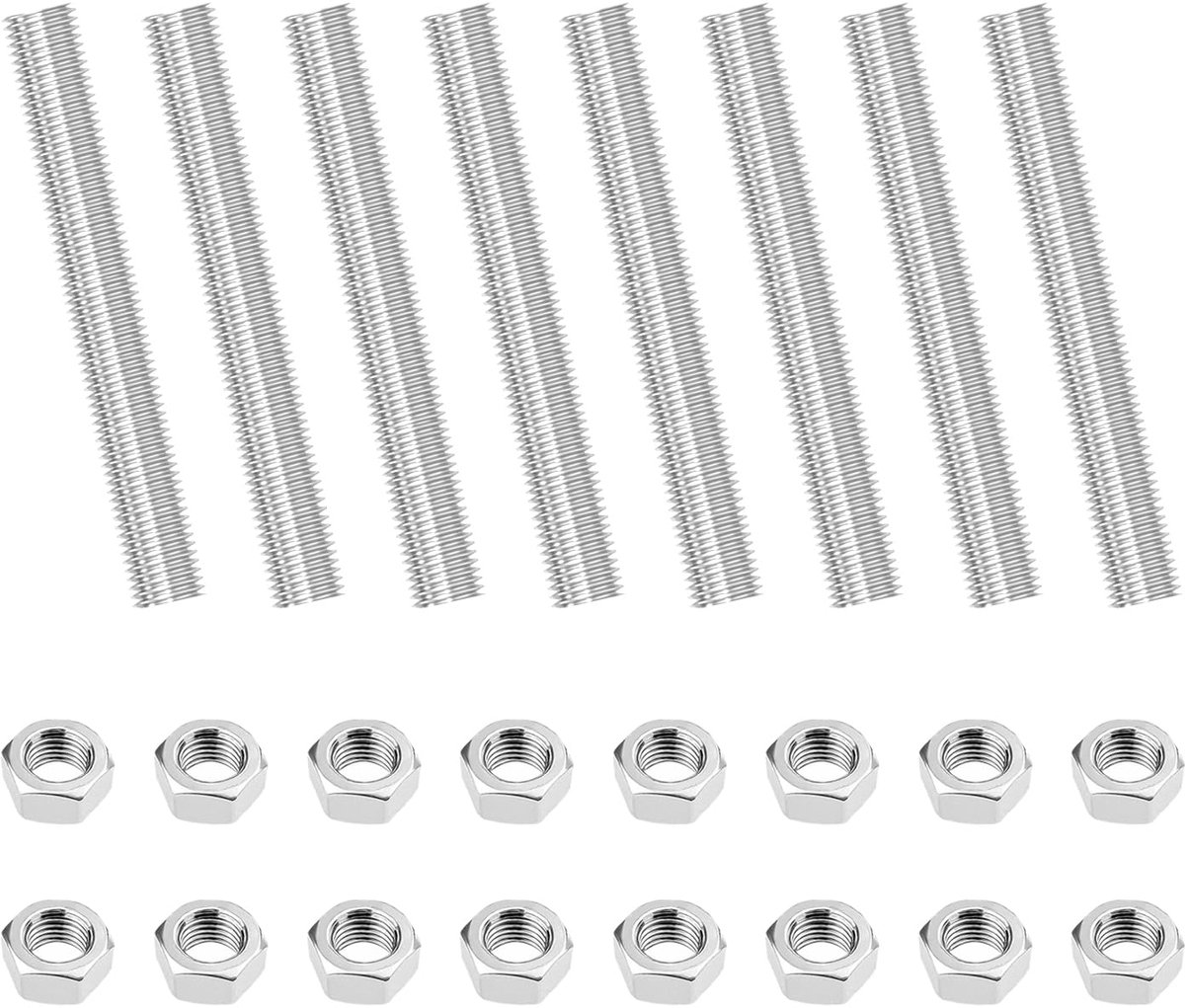 8 stuks M10 schroefdraadstangen, 60 mm draadstaven van roestvrij staal, draadstang met volledige schroefdraad, draads
