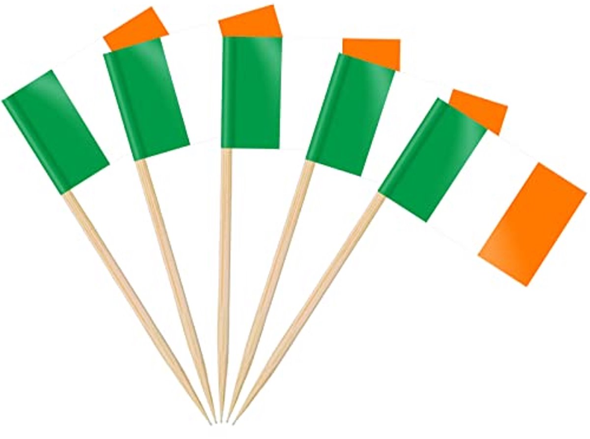 100 stuks Ierland tandenstokers met vlaggen, Ierse deco vlag klein mini tandenstokers Ierland vlaggetjes voor EM Euro Eurovision WK Cupcake Topper Toothpick Cocktail Party Pub Deko