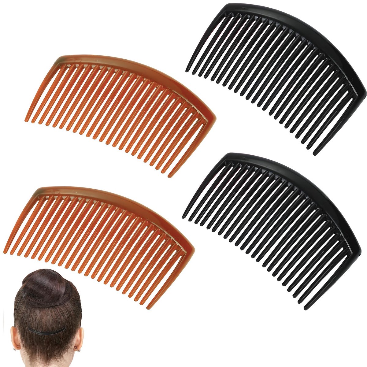 4 stuks haarkam, 8 x 5 cm, decoratieve haarkam van hoogwaardig kunststof, decoratieve accessoires, elegant en functioneel design, voor verschillende kapsels, vrouwen, meisjes, bruin, zwart
