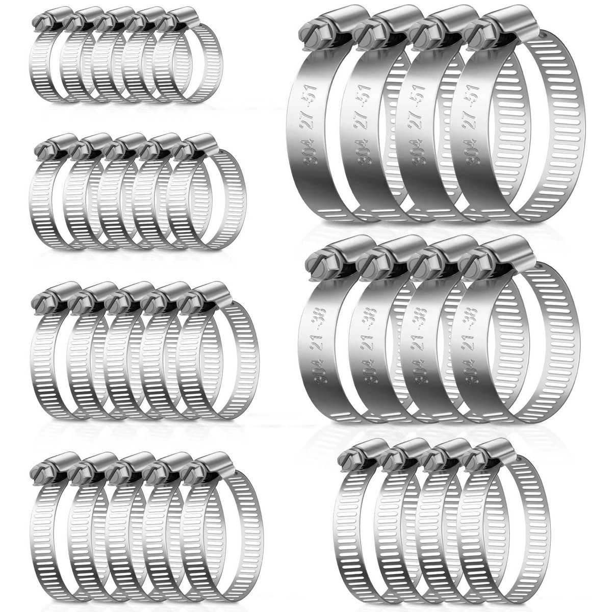 set van 52 stuks, 6-51 mm, roestvrij staal, 304 klemmen, slangklem, geen slangbinder, mini-buisklemmen en schroefklemmen voor zwembad, wasmachine en tuin